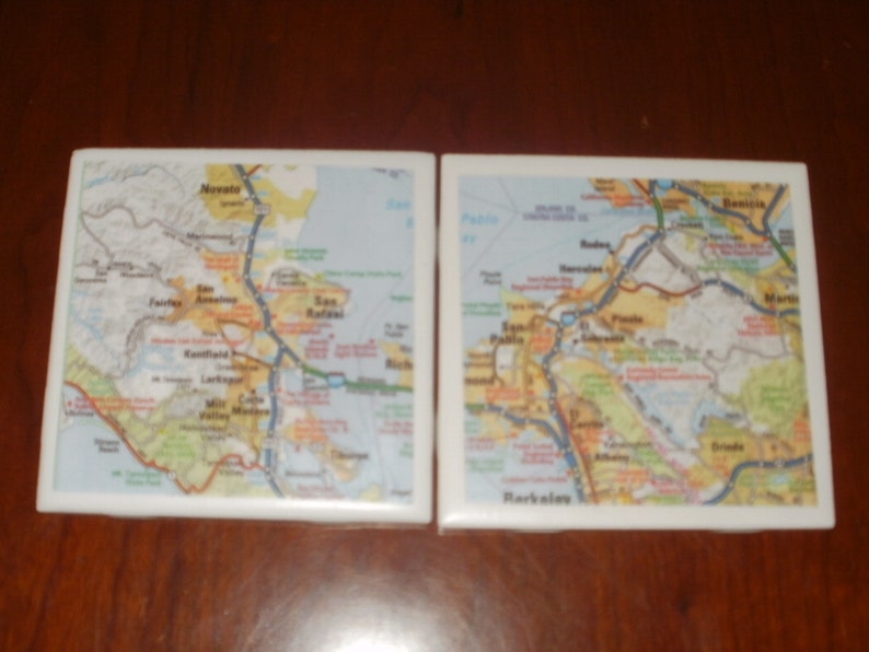 San Fran Bay Area Road Map Coasters...Set of 4...For Drinks or Candles...Full Cork Bottoms NOT Felt image 2