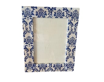 5x7 Picture Frame, Blue and White, Decoupaged, Coastal, Great Gift