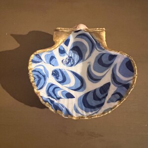 Scallop Shell Trinket Dish, Ring Dish, Decoupaged, Coastal