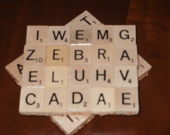 Scrabble Coasters...Set of 2...Made with 40 Scrabble Tiles...Full Cork Bottoms...FREE SHIPPING