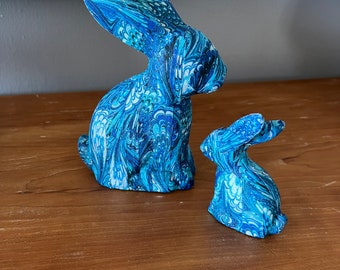 Pair Bunnies, Decoupaged, Coastal, Centerpiece