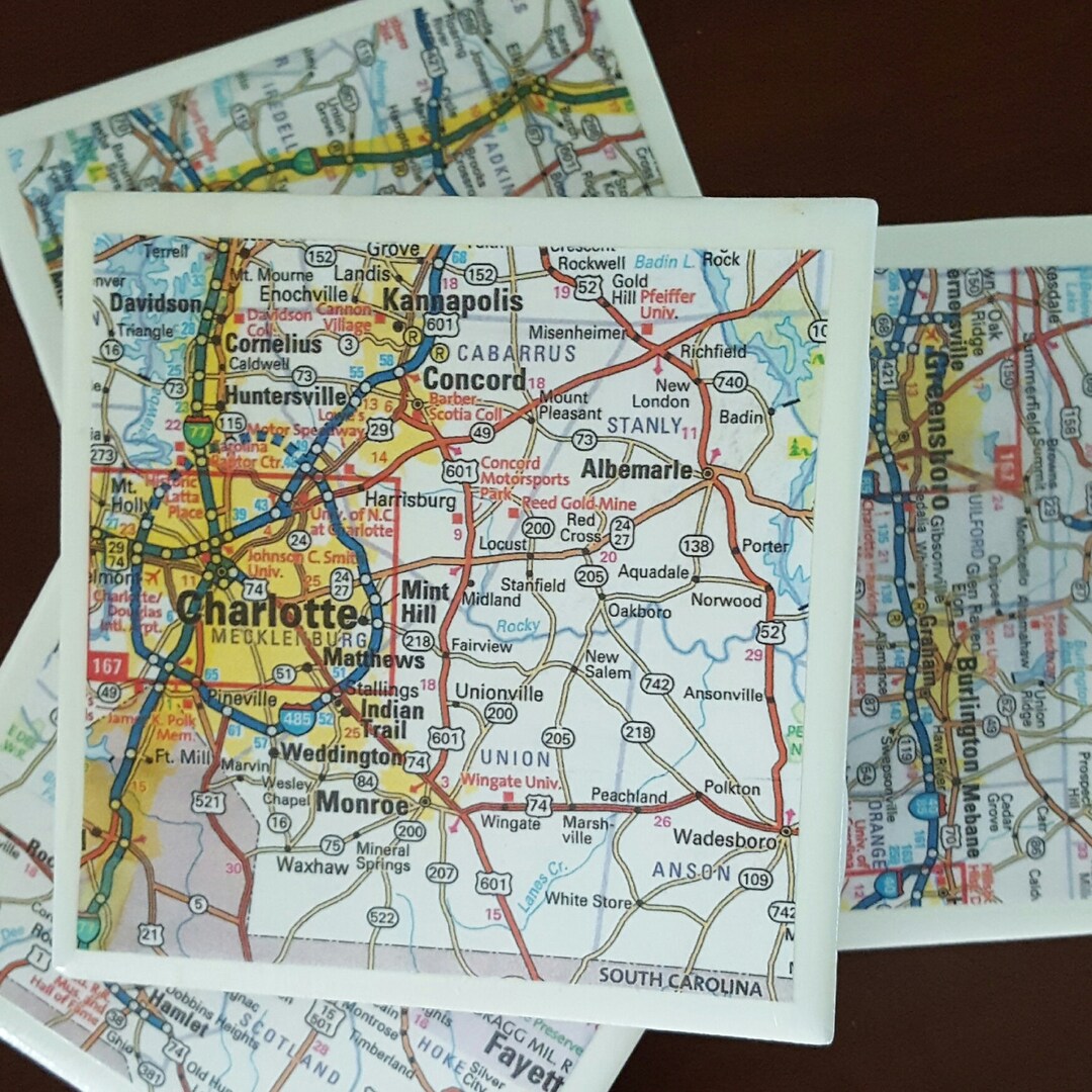 Map Coasters Charlotte Map Coasters...including Greensboro Etsy