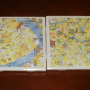 Map Coasters Venice Map Coasters...Set of 4...For Drinks and Candles...Full Cork Bottoms NOT Felt image 3