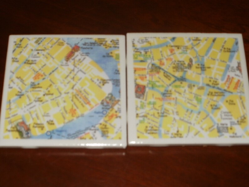 Map Coasters Venice Map Coasters...Set of 4...For Drinks and Candles...Full Cork Bottoms NOT Felt image 3