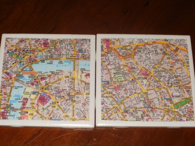 London Road Map Coasters...Set of 4...For Drinks and Candles..,.Full Cork Bottoms NOT Felt image 3