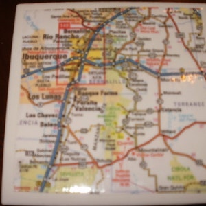 Map Coasters New Mexico Map Coasters...Including Albuquerque and Sante Fe...Set of 4...Full Cork Bottoms...For Drinks, Coffee or Wine image 5