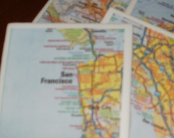 San Fran Bay Area Road Map Coasters...Set of 4...For Drinks or Candles...Full Cork Bottoms NOT Felt