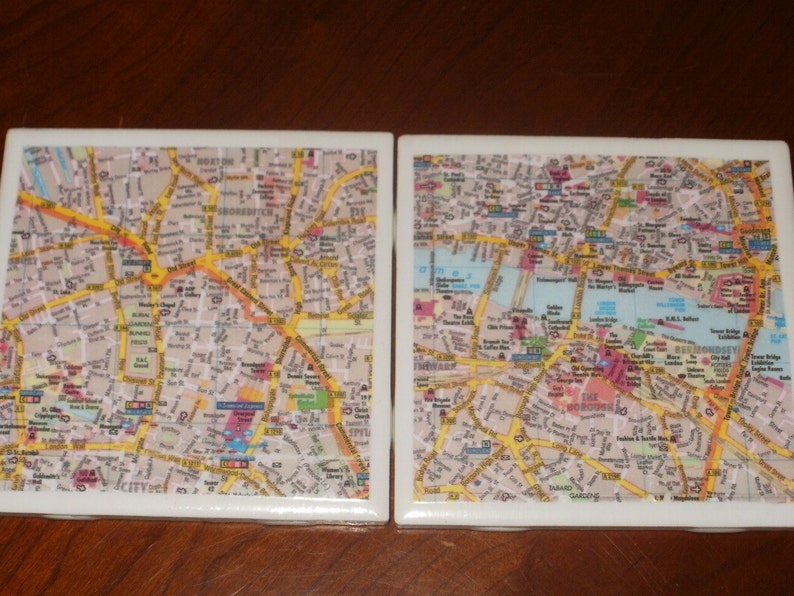 London Road Map Coasters...Set of 4...For Drinks and Candles..,.Full Cork Bottoms NOT Felt image 2