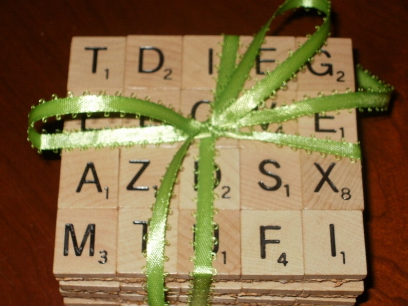 Scrabble Coasters Set of 4...Made with 80 Real Scrabble Tiles...Full Cork Bottom not Felt...FREE SHIPPING image 4