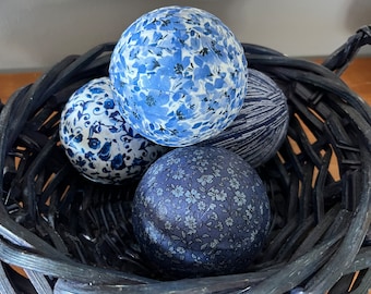 4 - 4” Chinoiserie Spheres #2, Blue and White Balls, Centerpiece, Housewarming Gift