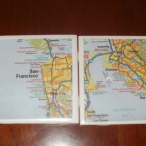 San Fran Bay Area Road Map Coasters...Set of 4...For Drinks or Candles...Full Cork Bottoms NOT Felt image 3