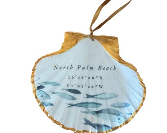 North Palm Beach Ornament, Scallop Shell, with GOS Coordinates