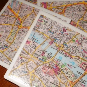 London Road Map Coasters...Set of 4...For Drinks and Candles..,.Full Cork Bottoms NOT Felt image 1