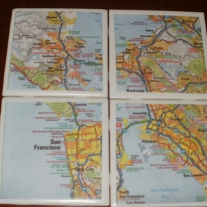 San Fran Bay Area Road Map Coasters...Set of 4...For Drinks or Candles...Full Cork Bottoms NOT Felt image 4