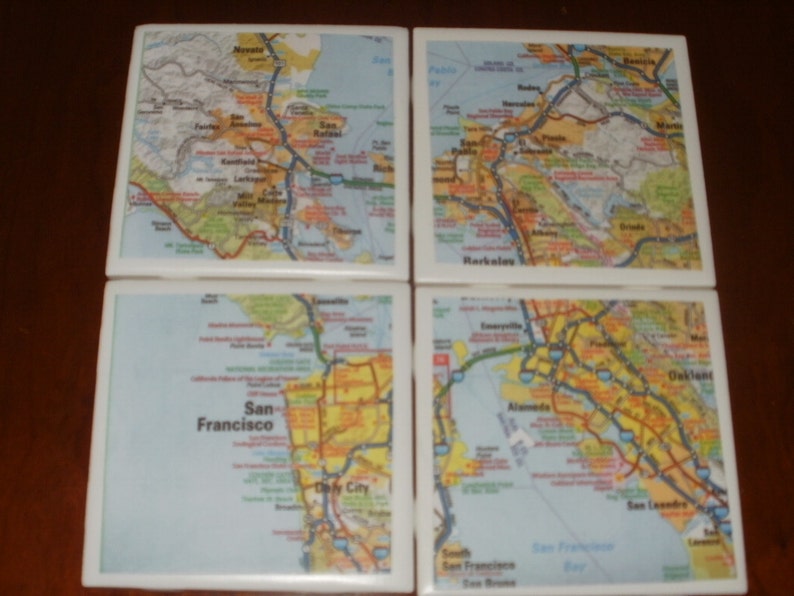 San Fran Bay Area Road Map Coasters...Set of 4...For Drinks or Candles...Full Cork Bottoms NOT Felt image 4