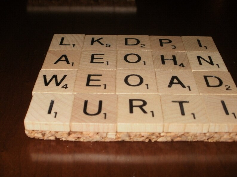 Scrabble Coasters Set of 4...Made with 80 Real Scrabble Tiles...Full Cork Bottom not Felt...FREE SHIPPING image 3
