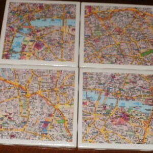 London Road Map Coasters...Set of 4...For Drinks and Candles..,.Full Cork Bottoms NOT Felt image 4