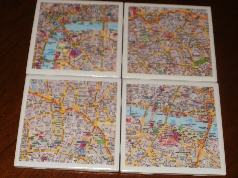 London Road Map Coasters...Set of 4...For Drinks and Candles..,.Full Cork Bottoms NOT Felt image 4