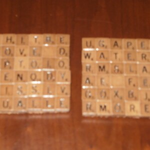 Pair Mini Scrabble Tile Coasters...Rare Mini Wood Scrabble Tiles on Cork Bottom...FREE SHIPPING image 2