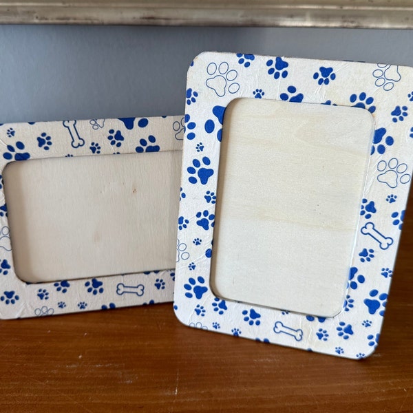 Pair 4X6 Picture Frames, Paw Print, Doggy Frame, Blue and White, Great Gift