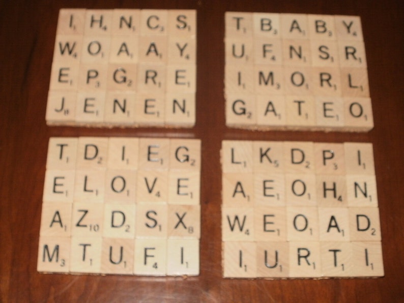 Scrabble Coasters Set of 4...Made with 80 Real Scrabble Tiles...Full Cork Bottom not Felt...FREE SHIPPING image 2