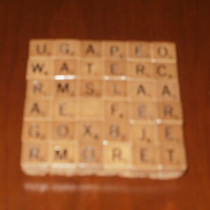 Pair Mini Scrabble Tile Coasters...Rare Mini Wood Scrabble Tiles on Cork Bottom...FREE SHIPPING image 3