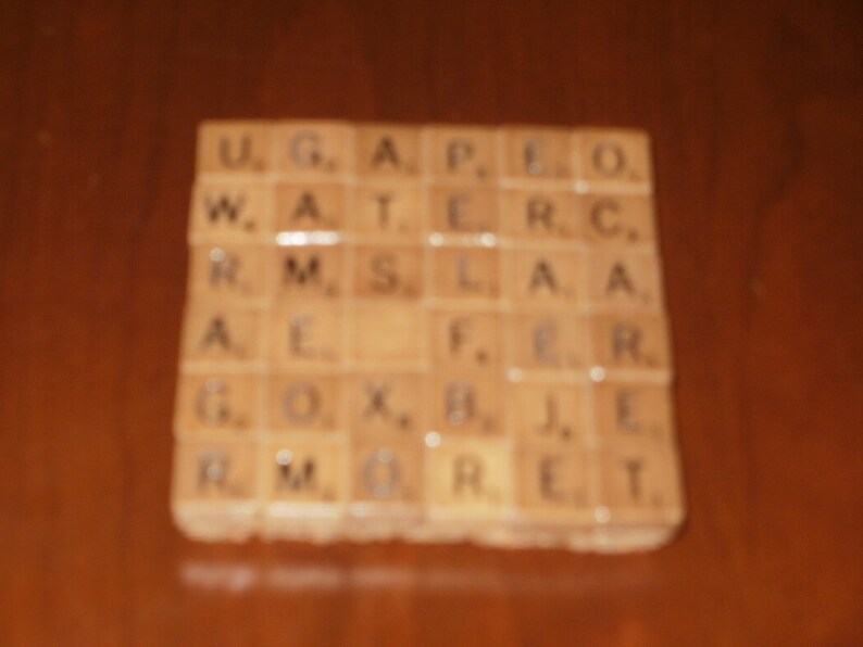 Pair Mini Scrabble Tile Coasters...Rare Mini Wood Scrabble Tiles on Cork Bottom...FREE SHIPPING image 3