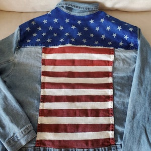 Washed Denim Hand Painted Jacket, American Flag, Size M
