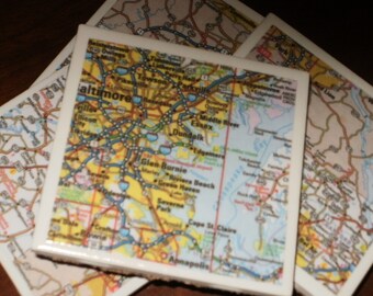 Map Coasters... Baltimore...Set of 4