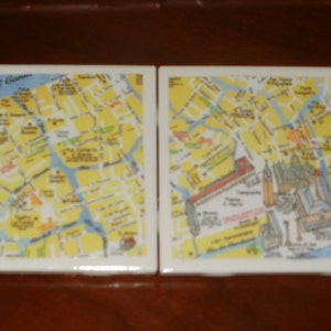 Map Coasters Venice Map Coasters...Set of 4...For Drinks and Candles...Full Cork Bottoms NOT Felt image 4