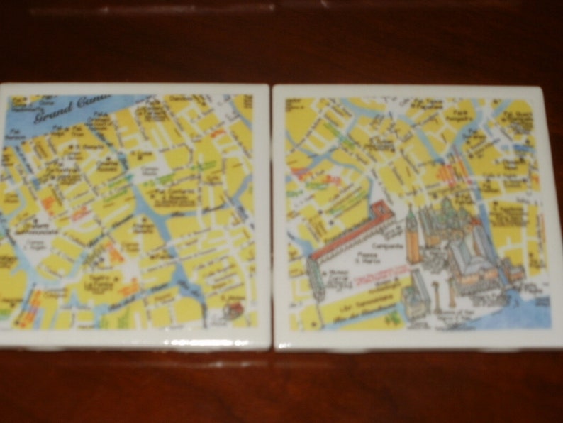 Map Coasters Venice Map Coasters...Set of 4...For Drinks and Candles...Full Cork Bottoms NOT Felt image 4