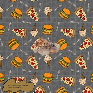 Food pizza burger cutlery seamless pattern, 100% hand drawn, for personal and commercial use. 12”x12” inch. 300DPI PNG
