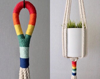 Maceta colgante Rainbow Pride / Maceta colgante LGBTQ Boho / Decoración moderna de macramé