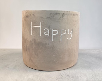 Maceta de cemento de 6 pulgadas "Happy" – Maceta moderna minimalista y pesada