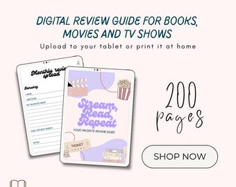 Digital Review Notebook for Books, Movies and TV Shows – Printable PDF Journal for Readers and Binge Watchers