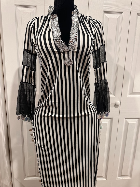 Dance Dress Black And White Striped Sequin Dress Black White Stripe Belly  Dance Dress With Sequins,
