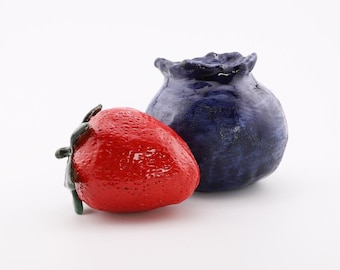 Strawberry + Blueberry Ceramic Sculptures