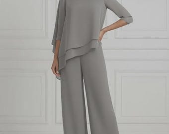 Elegante Chiffon Tunika und Hose mit weitem Bein Set, formelles Abend-Outfit