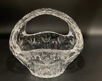 Vintage Crystal Basket Dish: Thumbprint & Wedge Pattern Candy Bowl