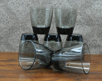 Vintage Libbey Smoke Gray Double Old Fashioned Glasses - Mid Century Barware Set