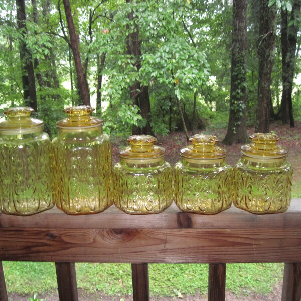 Vintage Amber Glass Canister Set of Five