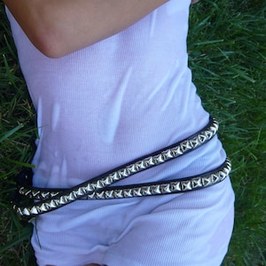 Studded Leather Double Wrap Belt; Waist Belt