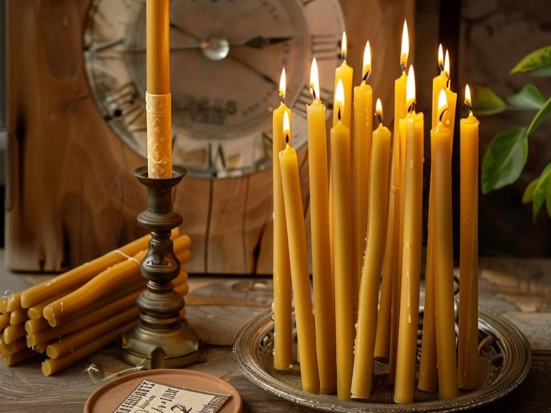 25 Natural Beeswax Hanukkah Candles Thin Taper Ritual Candles Scent
