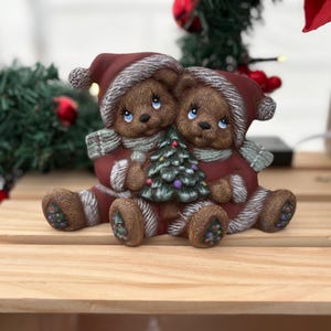 Hand painted, ceramic, Holiday Decor Christmas Cuddle Bears