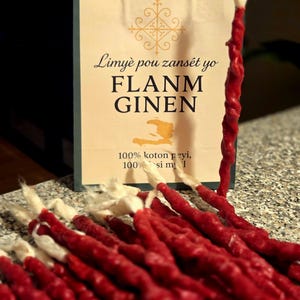 Bouji Rouge 100% Organic Haitian Vodou Voodoo Haiti Chandel Lasi Myel Ritual Candles Organic beeswax and Imported cotton