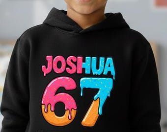 Custom 67 Ice Cream Drip Hoodie - Six Seven Sweatshirt, Personalised 6 7 Jumper, Viral Trending Hoodie, 67 Slang hoodie, Christmas Birthday