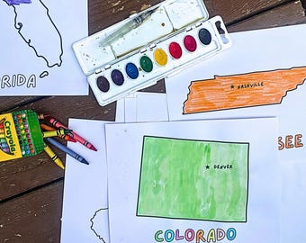 50 States Coloring Pages - USA Geography | Map of USA