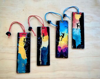 Rock Climbing Bookmark: Resin Coated Acrylic with Climbing Hold Tassel