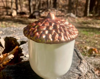 Handmade Resin Acorn Jar with Lid | Bronze & Pearl Trinket Jar