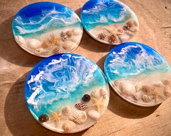 Ocean Resin Untersetzer, Strand Dekor, Muschel Untersetzer, Küsten Wohndekor